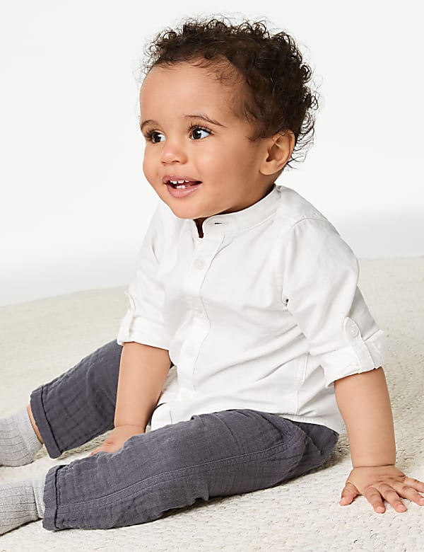 Linen Blend Grandad Shirt (0-3 Yrs) - GR