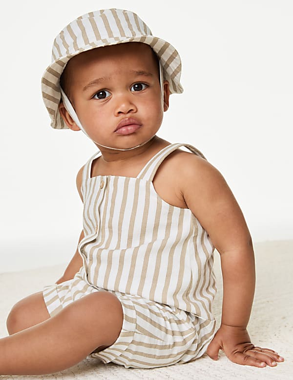 Cotton Rich Striped Romper with Hat (0-3 Yrs) - JP