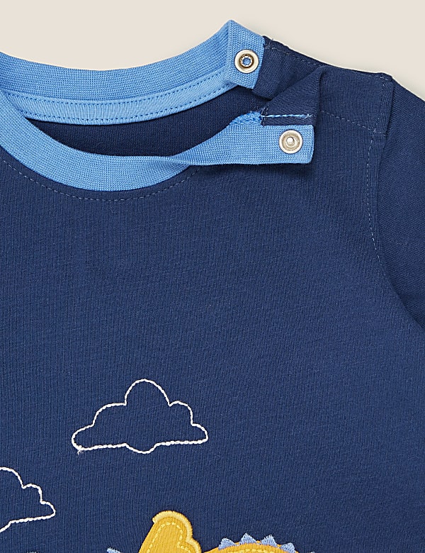 Pure Cotton Dinosaur Applique T-Shirt (0-3 Yrs)