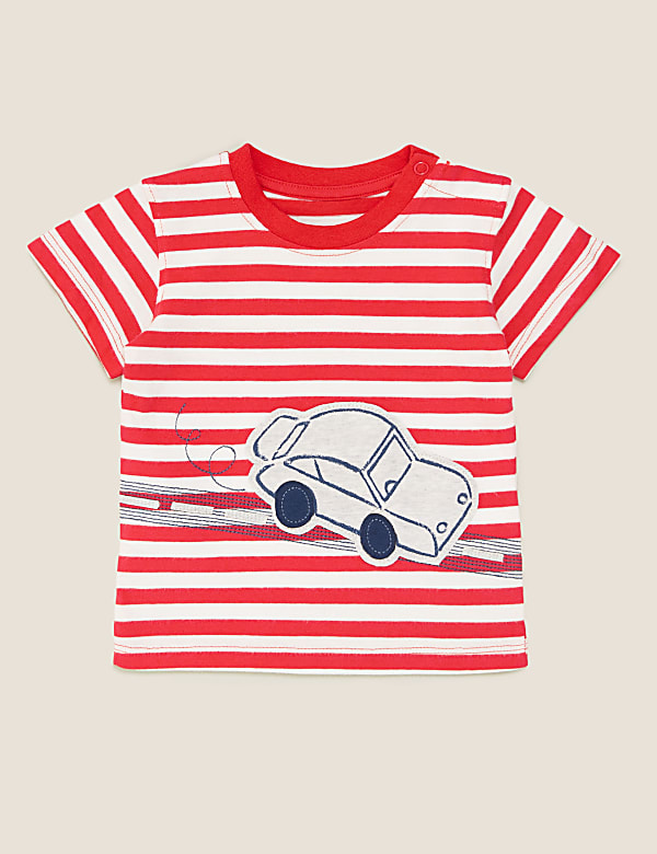 Pure Cotton Striped Car Applique T-Shirt (0-3 Yrs)