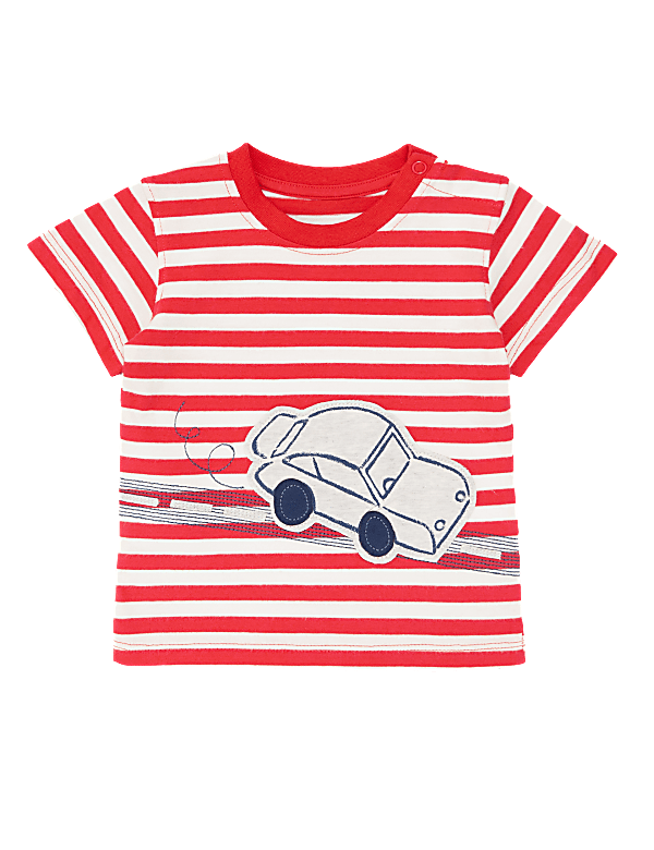 Pure Cotton Striped Car Applique T-Shirt (0-3 Yrs)
