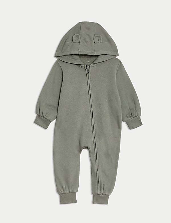 Cotton Rich Hooded Zip All in One (0-3 Yrs) - SE