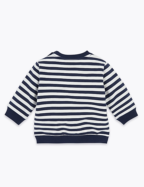 Cotton Dinosaur Appliqué Striped Sweatshirt