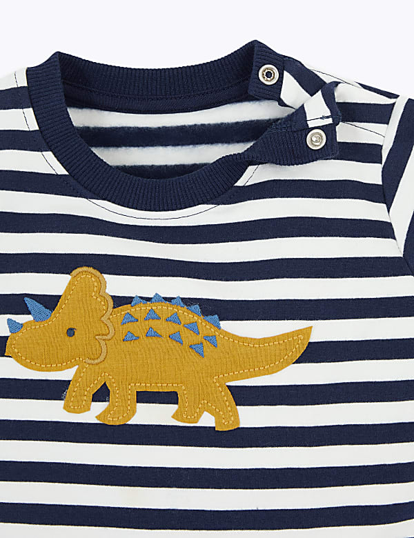 Cotton Dinosaur Appliqué Striped Sweatshirt