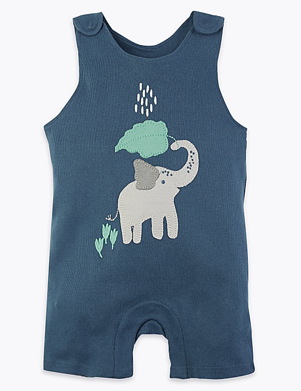 2 Piece Cotton Elephant Dungarees Outfit (7 lbs-12 Mths)