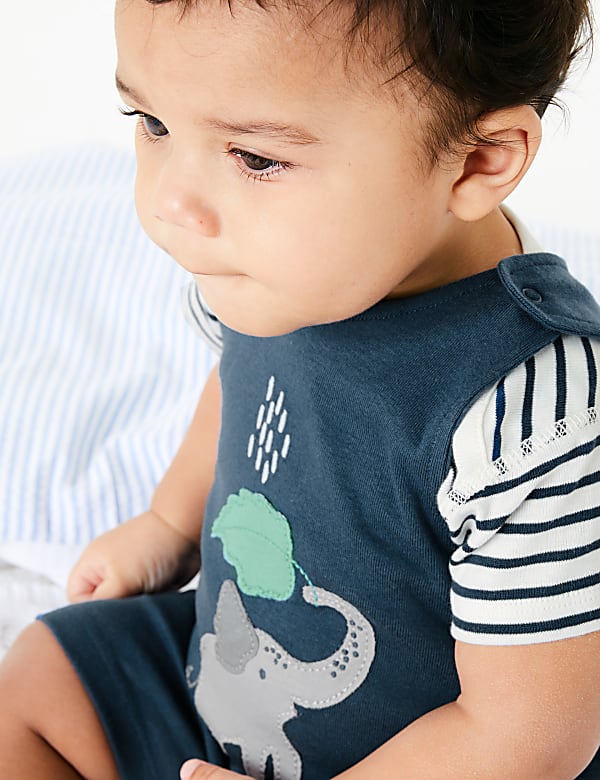2 Piece Cotton Elephant Dungarees Outfit (7 lbs-12 Mths)