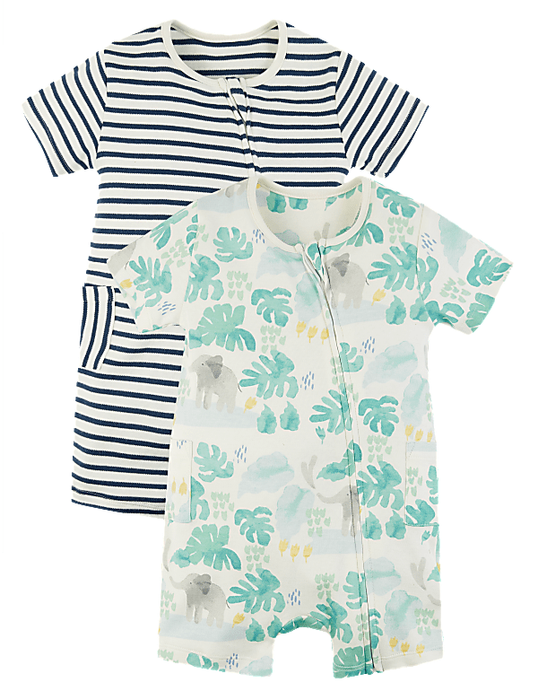 2 Pack Cotton Elephant Rompers (7lbs-12 Mths)