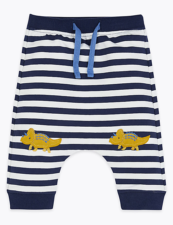Cotton Striped Appliqué Dinosaur Joggers (0-3 Yrs)