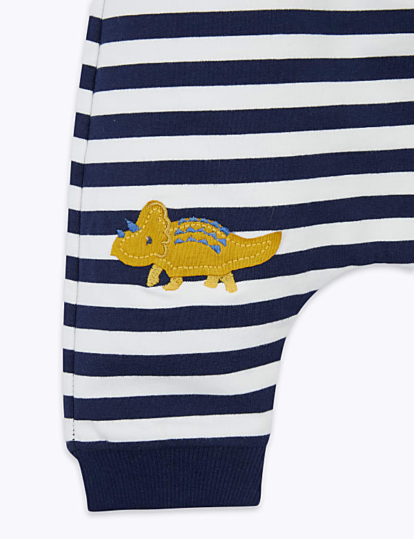 Cotton Striped Appliqué Dinosaur Joggers (0-3 Yrs)