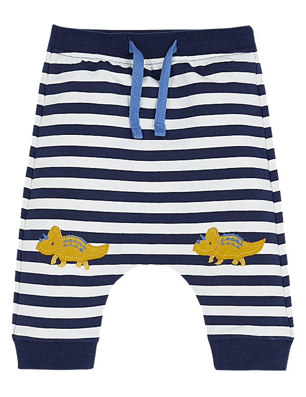 Cotton Striped Appliqué Dinosaur Joggers (0-3 Yrs)