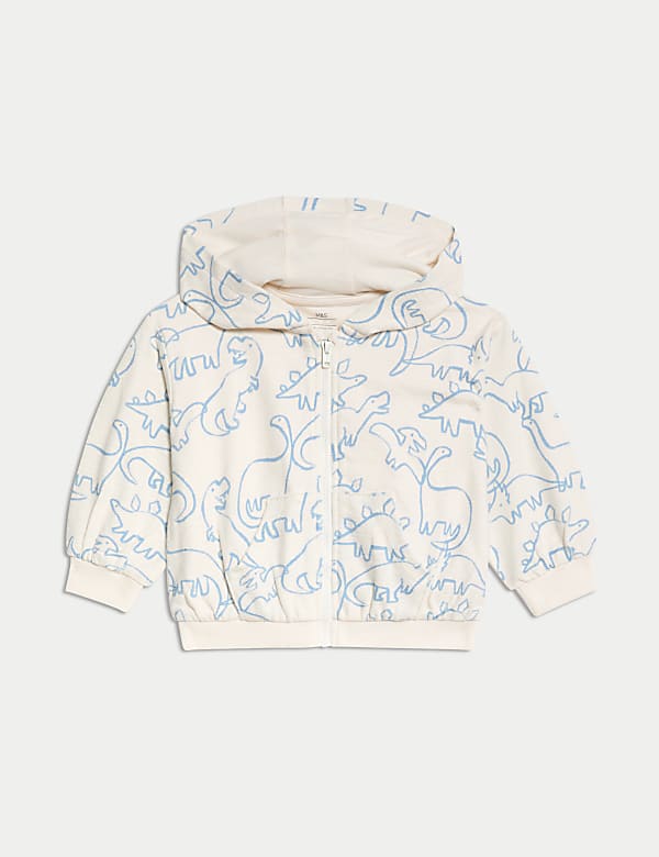 Sweat 100 % coton à capuche, motif dinosaure et fermeture zippée (jusqu’au 3 ans) - BE