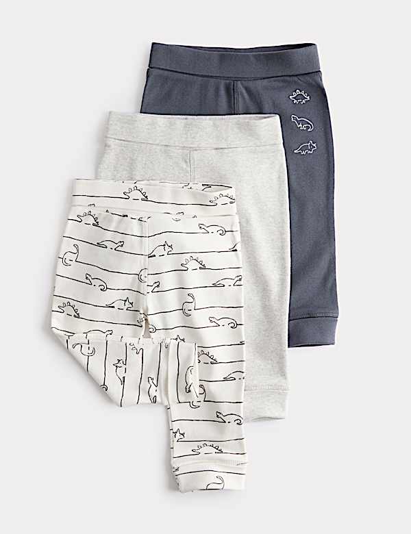 3pk Pure Cotton Dinosaur Leggings (0 Mths-3 Yrs) - LT
