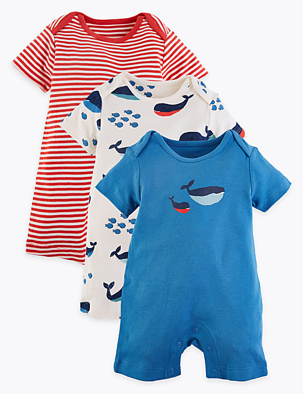 3 Pack Pure Cotton Nautical Rompers (6½lbs-3 Yrs)