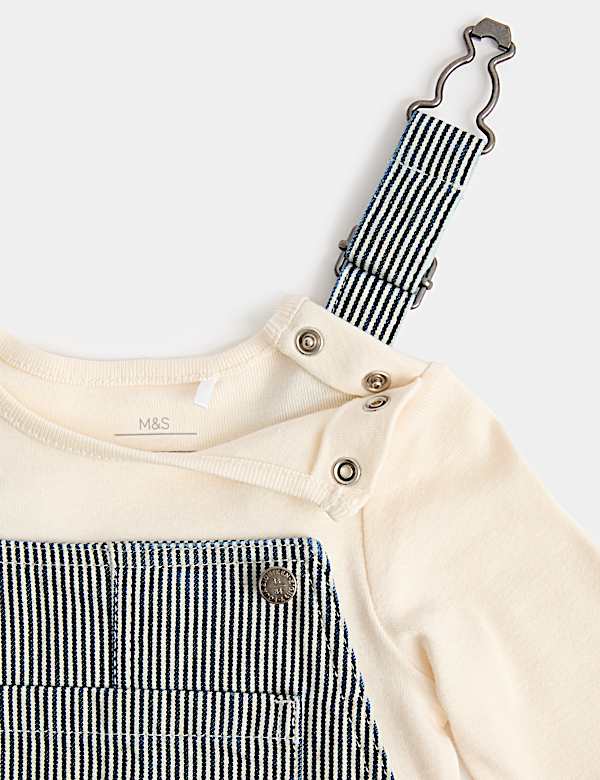 2 Piece Ticking Stripe Dungaree Outfit (0-3 Yrs) - JO