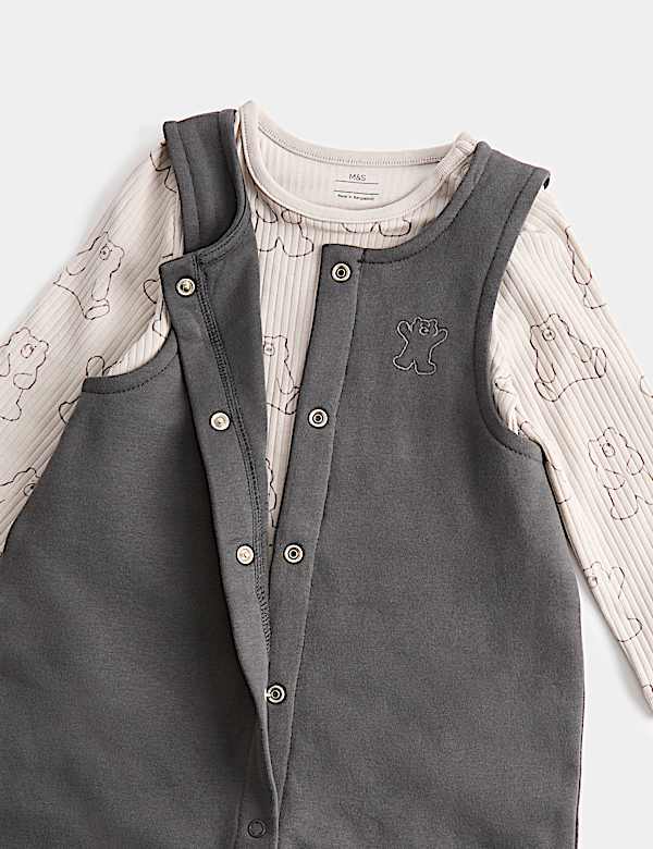 Ensemble 2 pi&egrave;ces salopette en jersey de coton &agrave; motif ours (jusqu&rsquo;au 3 ans) - CA