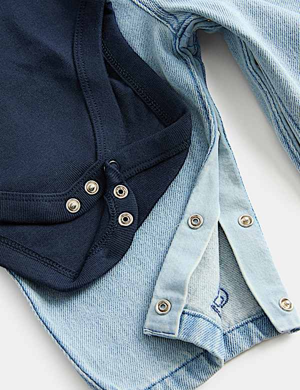 Pure Cotton Embroidered Denim Dungaree Outfit (0-3 Yrs) - MX
