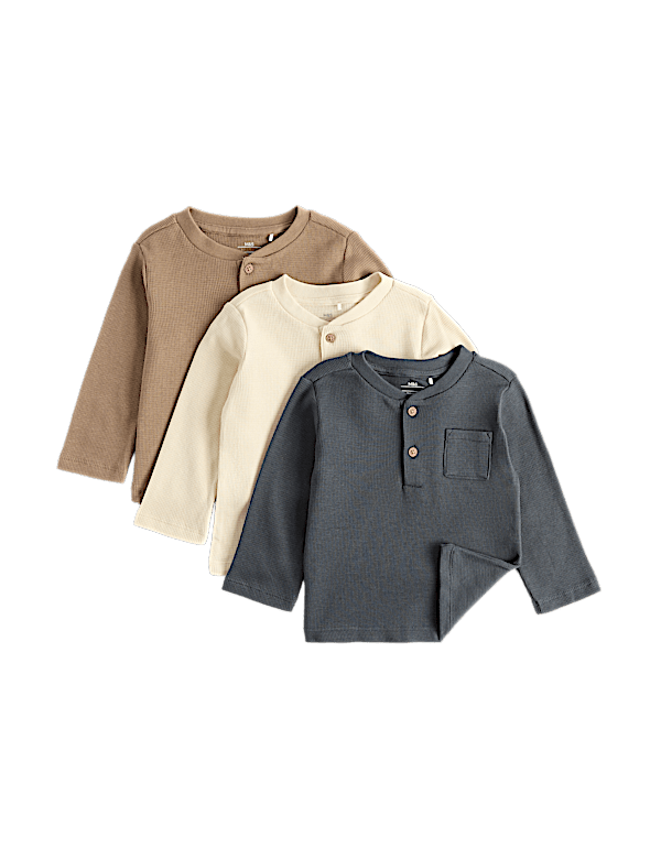 3 Pack Pure Cotton Grandad Tops (0-5 Yrs)