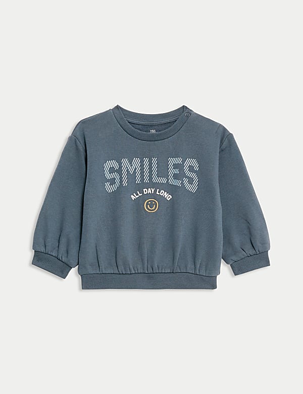 Cotton Rich Smiles Slogan Sweatshirt (0-3 Yrs) - ID