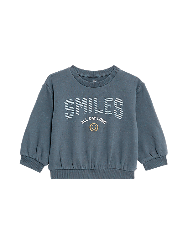 Cotton Rich Smiles Slogan Sweatshirt (0-3 Yrs)