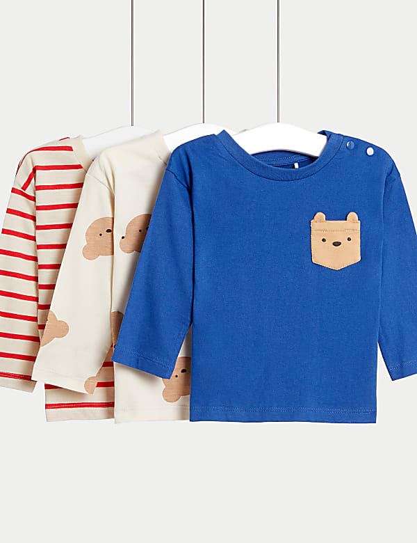 3pk Pure Cotton Bear Tops (0 Mths-3 Yrs) - GR
