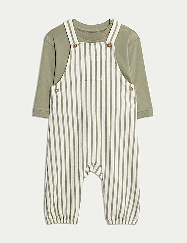2pc Pure Cotton Jersey Striped Dungaree Outfit (0-3 Yrs) - HU