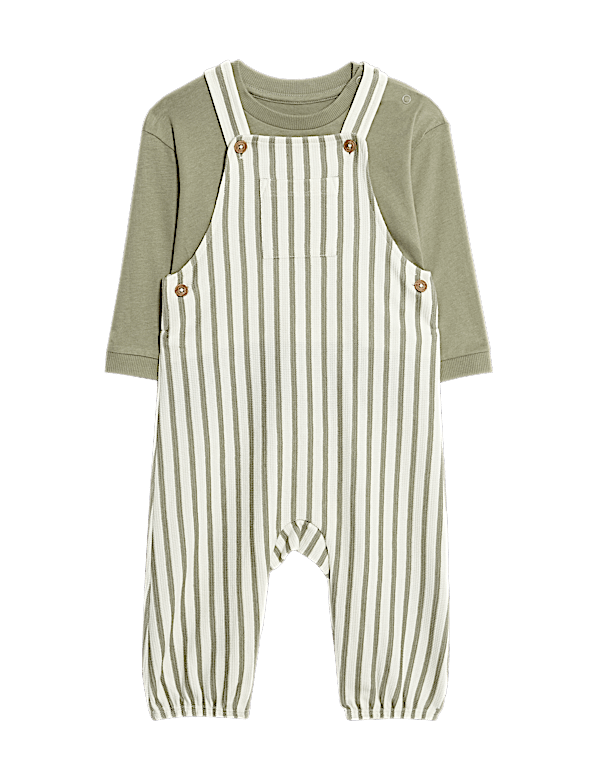2pc Pure Cotton Jersey Striped Dungaree Outfit (0-3 Yrs)