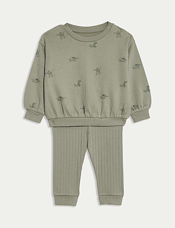 Ensemble 2 pièces en coton avec top et bas avec imprimé chien (jusqu’au 6 ans) - BE