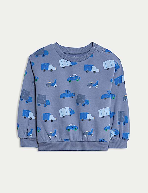 Dvoudílný outfit topu a spodního dílu s vysokým podílem bavlny a motivem dopravních prostředků (0–6 let) - CZ