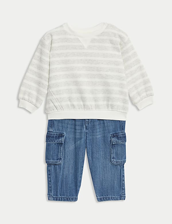 2pc Cotton Rich Striped Top & Jeans Outfit (0-8 Yrs) - VN