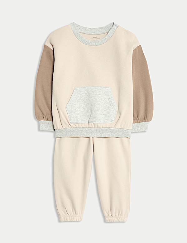 2pc Cotton Rich Crew Neck Colour Block Tracksuit - DE