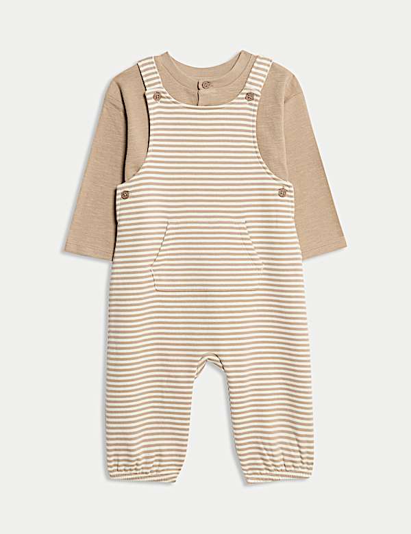 2pc Pure Cotton Striped Dungarees Outfit (0-3 Yrs) - AL