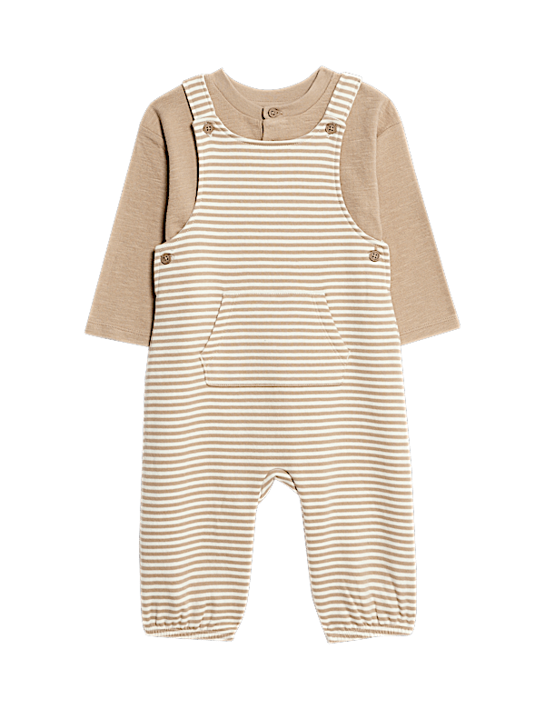 2pc Pure Cotton Striped Dungarees Outfit (0-3 Yrs)