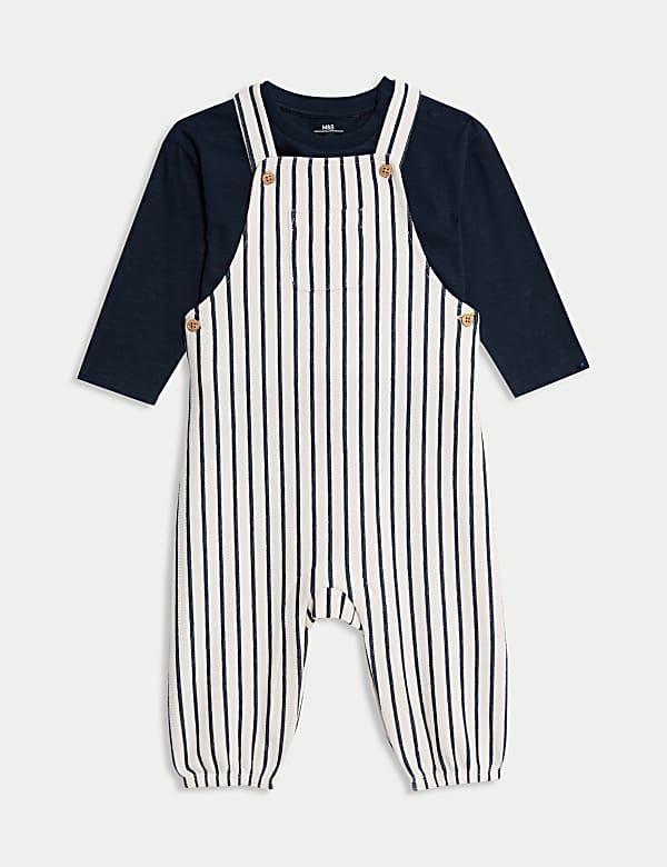 2-teiliges Outfit mit hohem Baumwollanteil und gestreifter Latzhose (0–3 J.) - DE