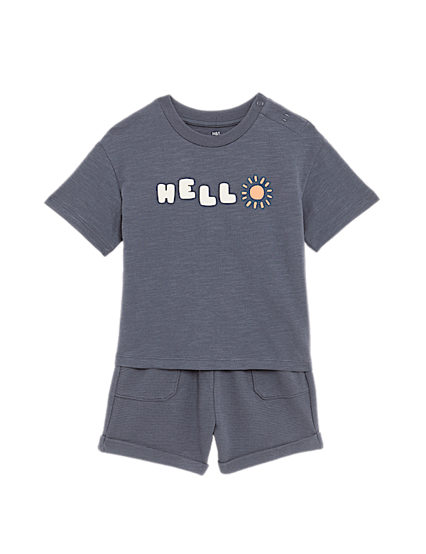 2pc Pure Cotton 'Hello' Slogan T-Shirt Outfit (0-3 Yrs)