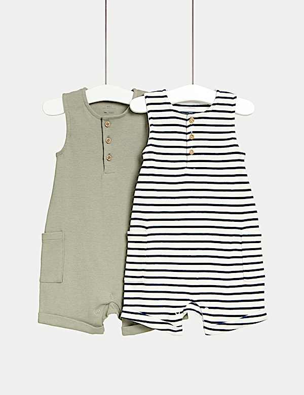2pk Pure Cotton Striped Rompers (0-3 Yrs) - VN