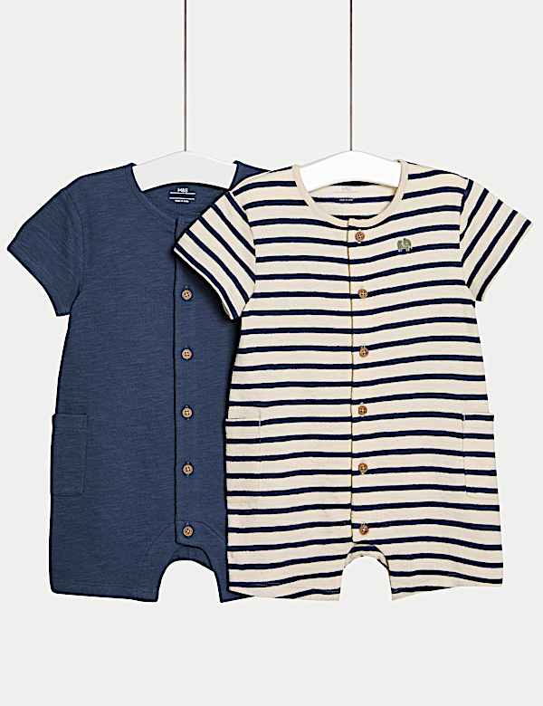 2pk Pure Cotton Elephant Rompers (0-3 Yrs) - VN