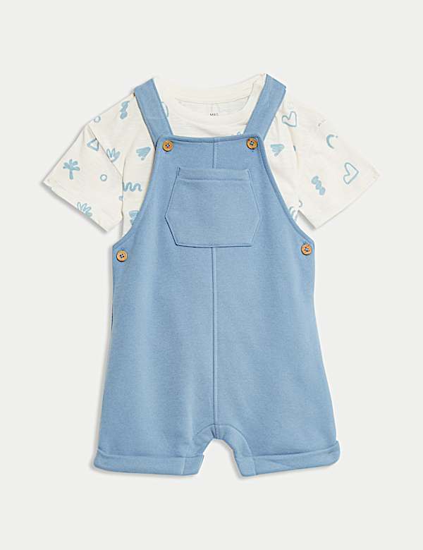 2pc Cotton Rich Dungaree Outfit (0-3 Yrs) - PL