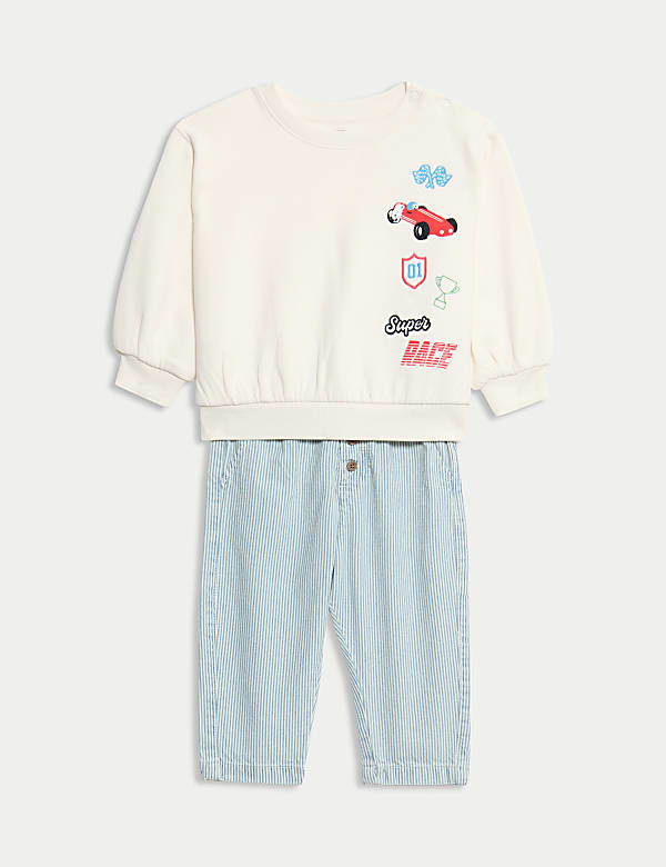 Cotton Rich Striped Top & Bottom Outfit (0-6 Yrs) - FR