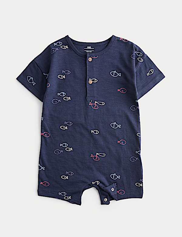 Pure Cotton Jersey Navy Fish Romper (0-3 Yrs)
