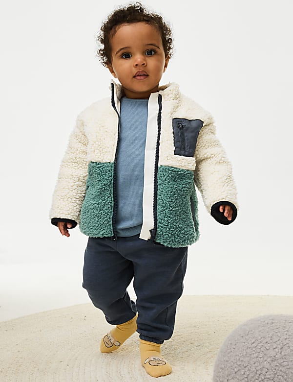 Navy Colourblock Borg Jacket (0-3 Yrs)
