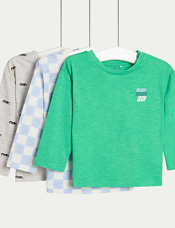 3pk Pure Cotton Racing Car Tops (0-3 Yrs) - FR