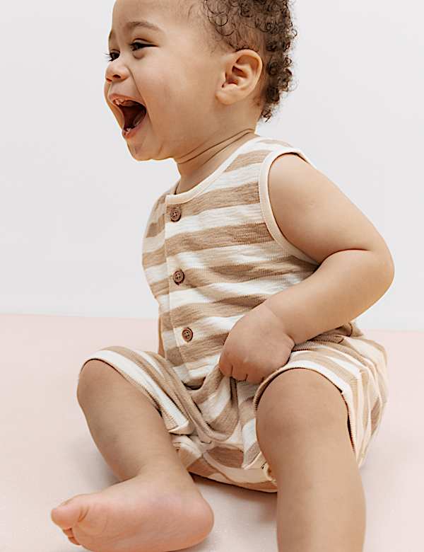 Pure Cotton Striped Romper (0-3 Years) | MULTI | Rompers | M&S LU