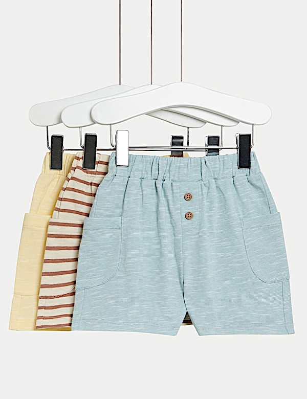 3pk Pure Cotton Striped Shorts (0-3 Yrs) - AL