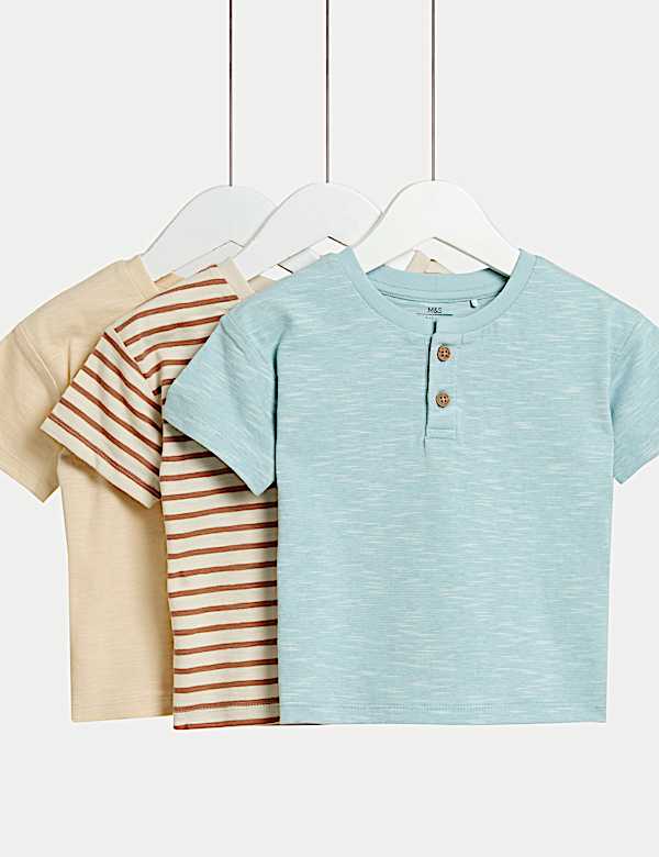 3pk Pure Cotton Striped & Plain T-Shirts (0-3 Yrs) - CY