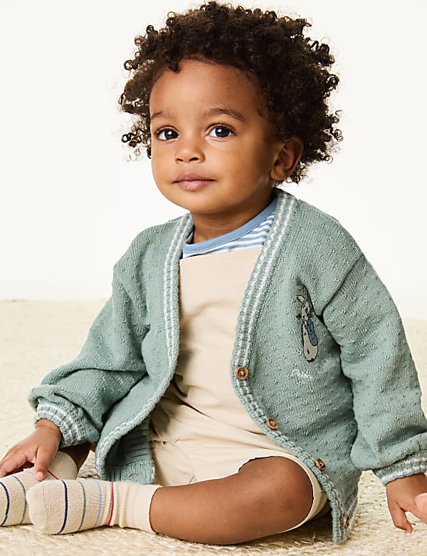 Pure Cotton Peter Rabbit Knitted Cardigan 0 3 Yrs