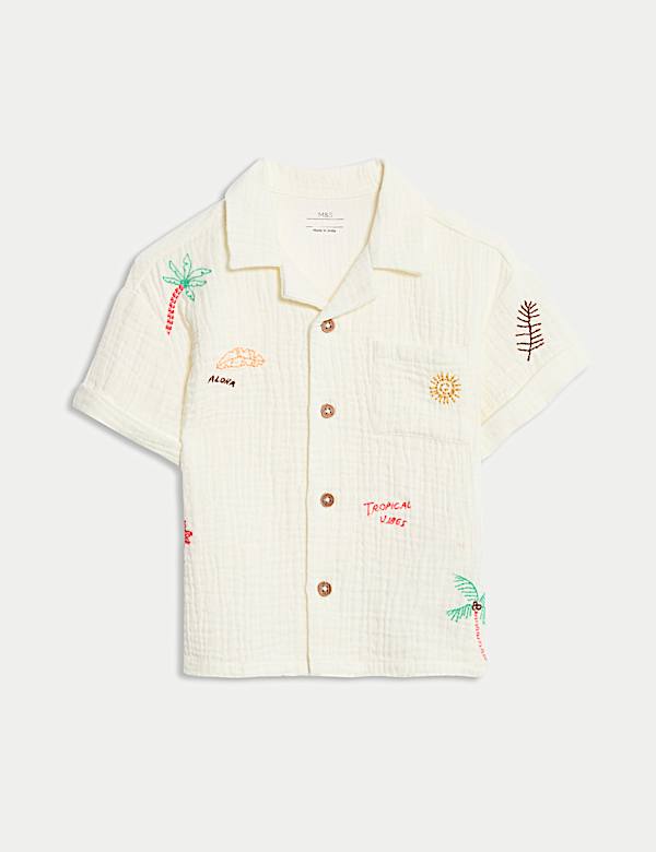 Pure Cotton Beach Embroidered Shirt (0 Mths-6 Yrs) - JE