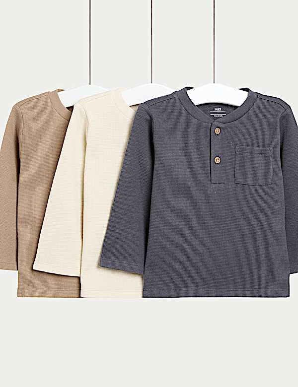 3pk Pure Cotton Grandad Tops (0-6 Yrs) - SK