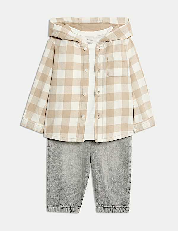 3pc Pure Cotton Checked Shacket Outfit (0-6 Yrs) - RO