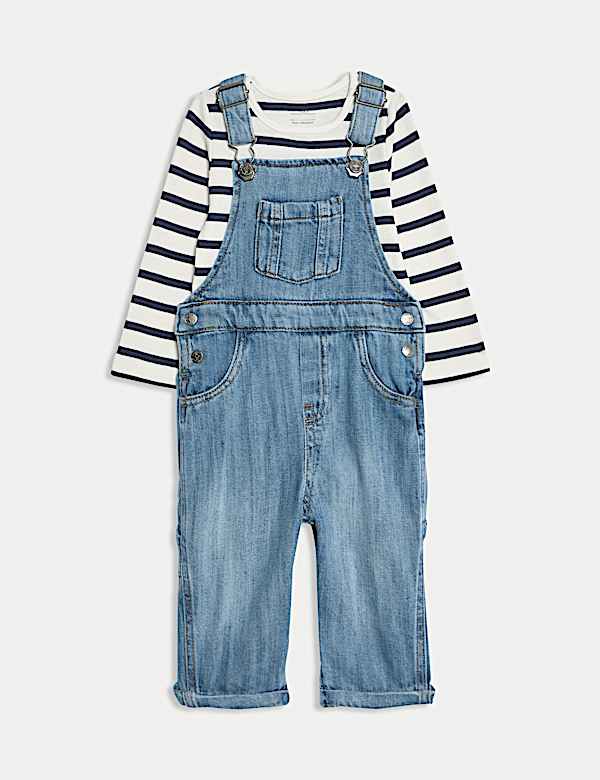 2pc Pure Cotton Denim Dungaree Outfit (0-3 Yrs) - US