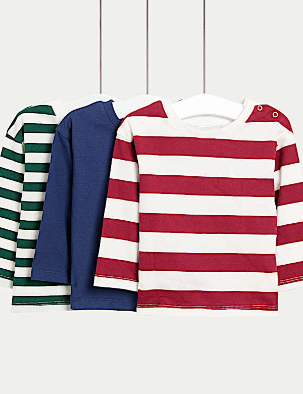 3pk Pure Cotton Striped & Plain Tops (0-6 Yrs) - US